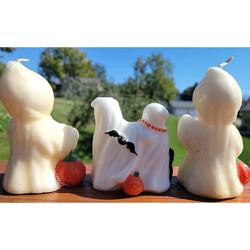 Lot of 3 Vintage Ghost Candles Glow in the Dark Family Ghost Jack O Lantern